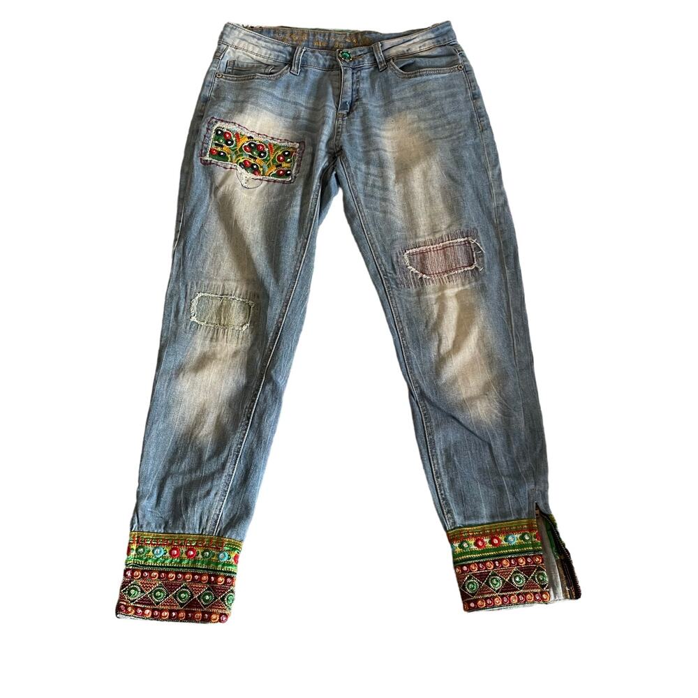Desigual Patchwork and Embelleshed Jeans Size 26